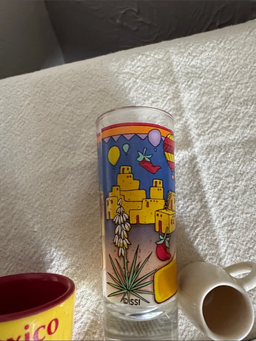 New Mexico Souvenir Glass - Blue & Yellow Decorative Shot Glass
